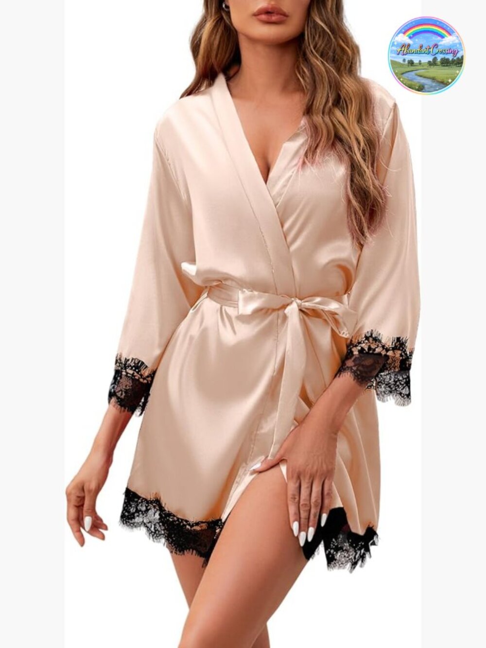 Sexy Silk Robe Short Lace Satin Bathrobe Kimono Sleepwear